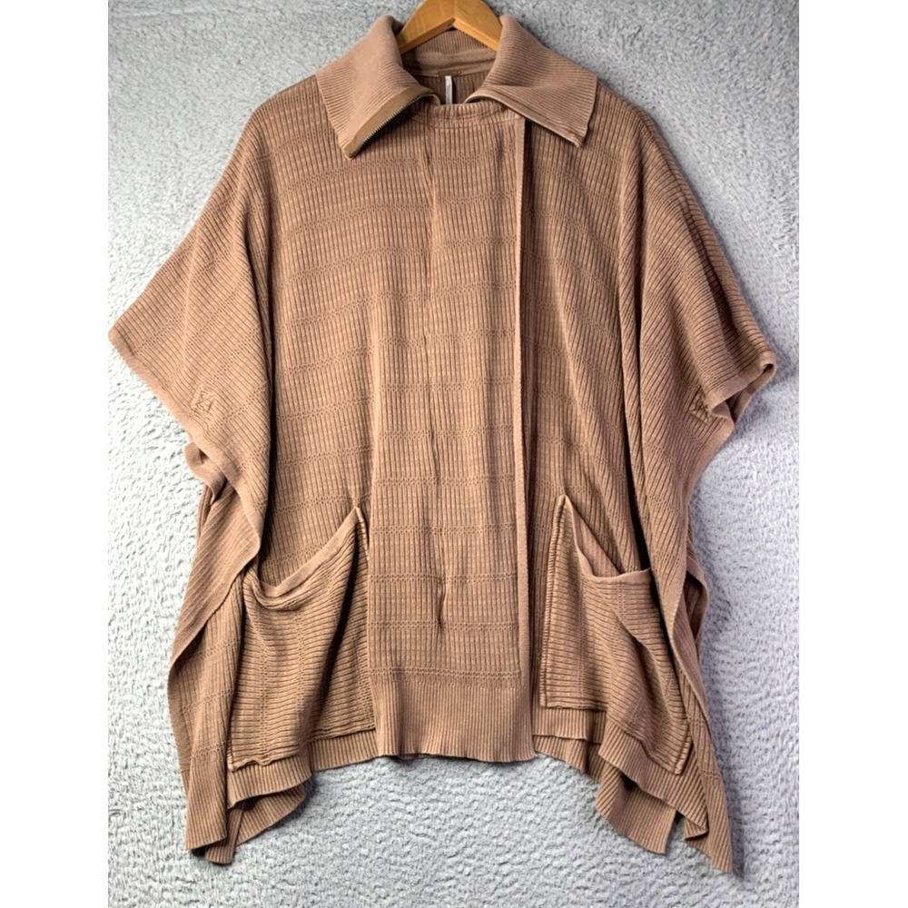 Free people Suzie Poncho Womens Size Small Brown Oversized Pockets Full Zip